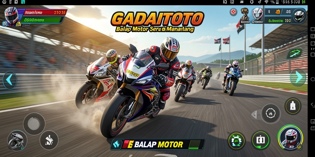 Tampilan antarmuka GADAITOTO dengan berbagai motor yang siap balap.