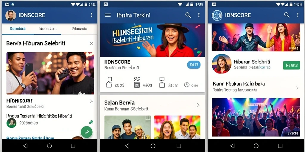Antarmuka IDNSCORE yang modern dengan berita selebriti terbaru.