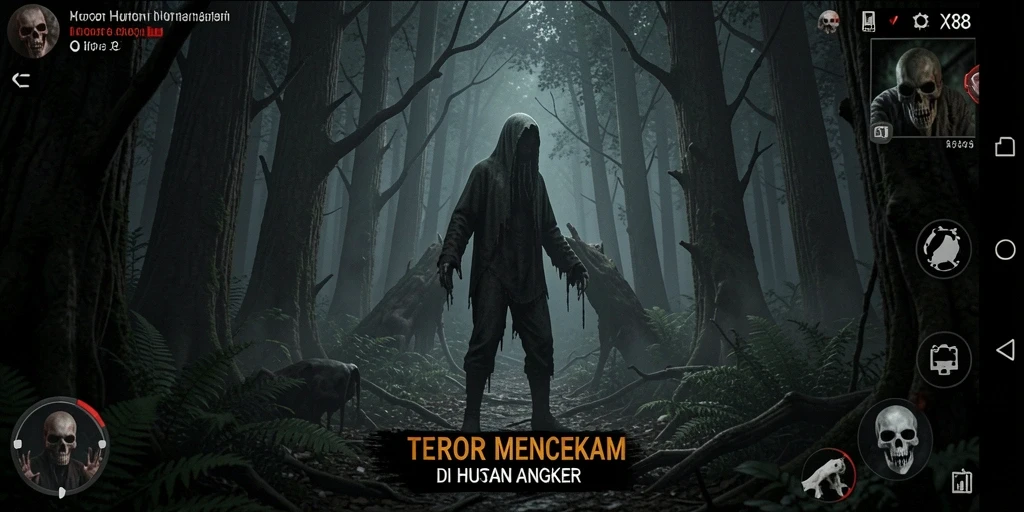 Antarmuka menakutkan saat menjelajahi hutan angker.