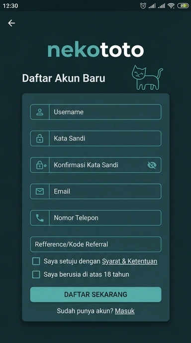 Registrasi Akun Baru di nekototo untuk Pengguna Android